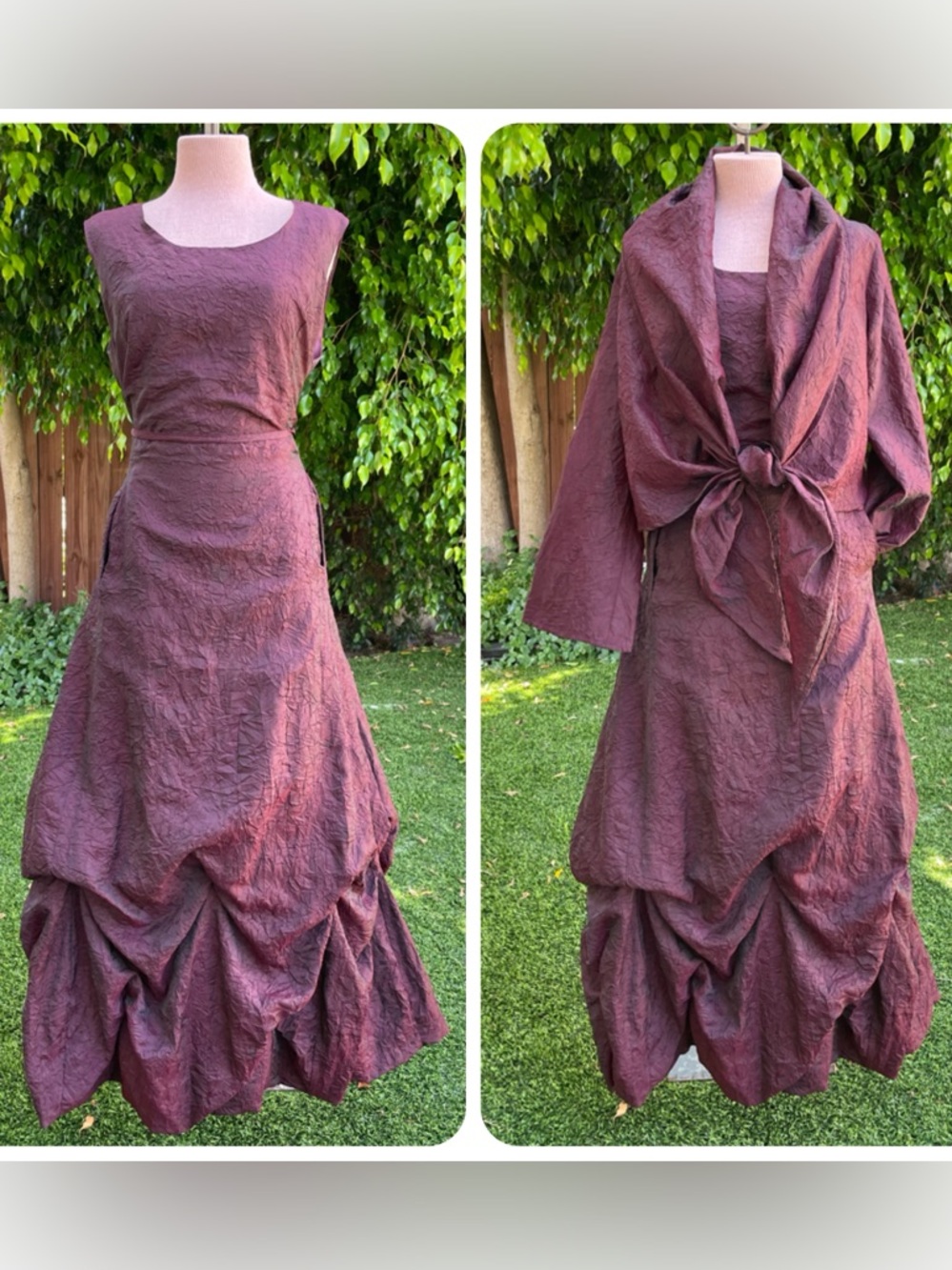 Dina Bar-El 2pc Elegant Textured Wine Burgundy Corset Tank Dress & Matching Wrap